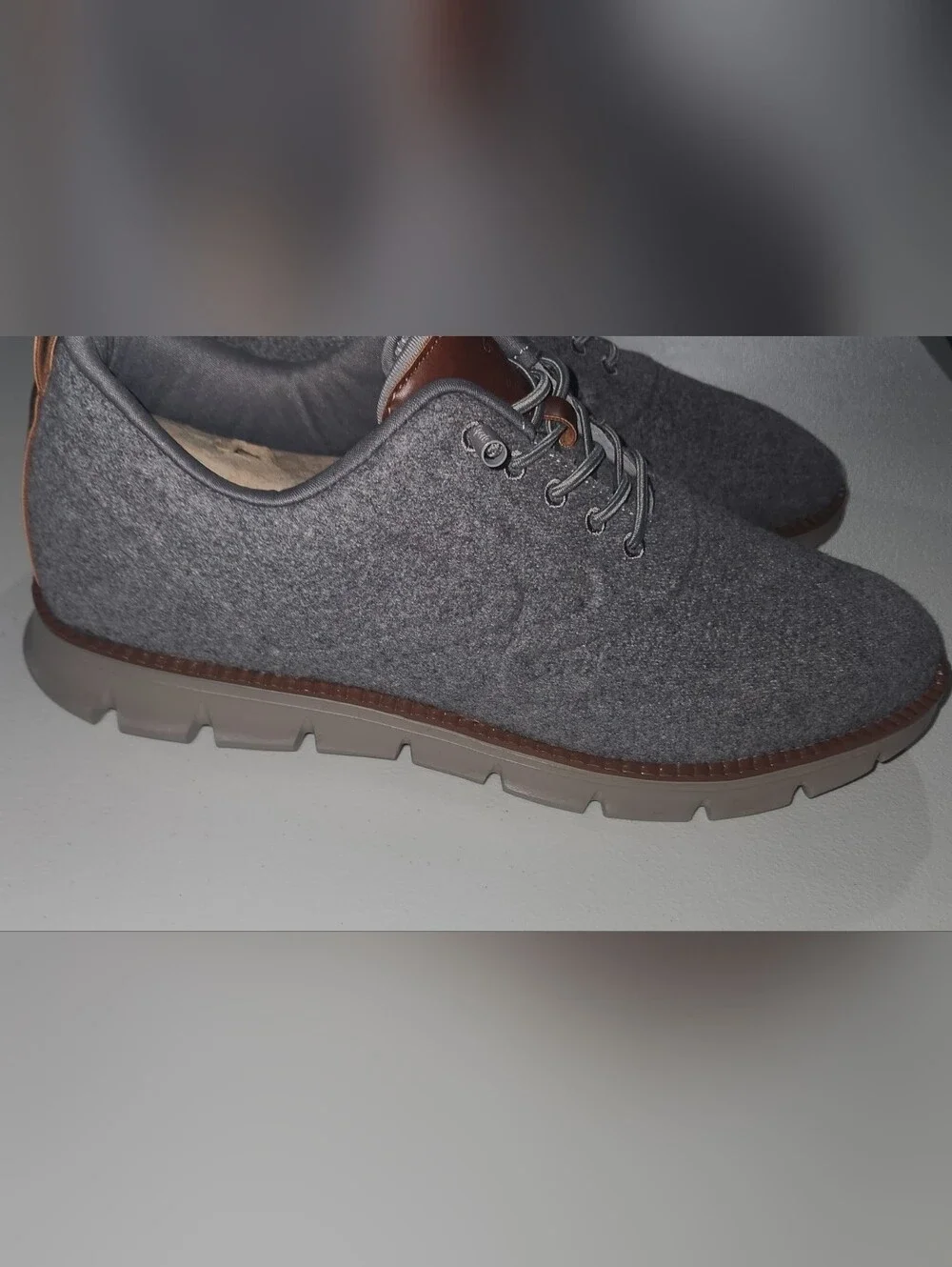 Men's Gray Wool-Blend Casual Shoes with Brown Trim Size 12 US / EU 46